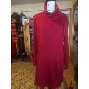 Lole Womens Long Sleeve Cowl Neck Call Me Knee Active Dress - Red Large